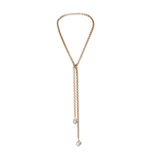 Girl with a Pearl - Turkish Gold Chain Lariat w/ 2 Wild Pearls