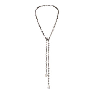 Girl with a Pearl - Turkish Silver Chain Lariat w/ 2 Wild Pearls