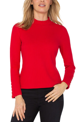 Long Sleeve Mock Neck Knit Top W/ Button Detail