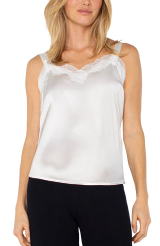 Woven Tank W/ Lace Trim