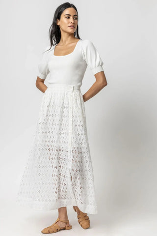 Eyelet Side-Button Maxi Skirt