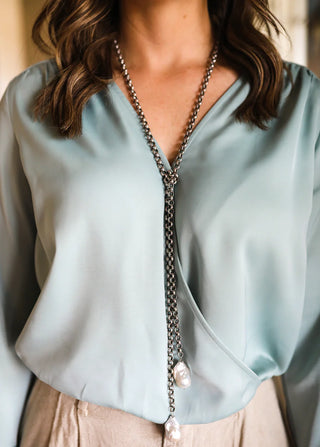 Girl with a Pearl - Turkish Silver Chain Lariat w/ 2 Wild Pearls