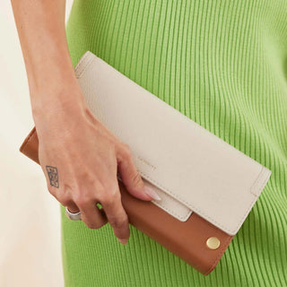 AJ Cream Leather Crossbody Clutch