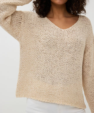 V-neck Tape Yarn Sweater