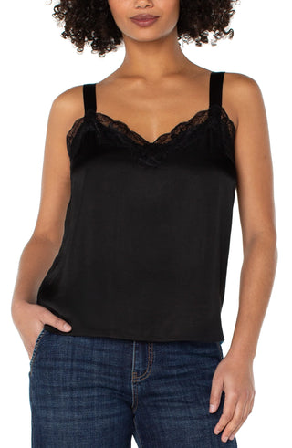 Woven Tank W/ Lace Trim