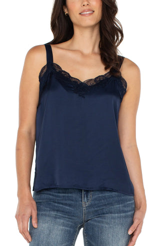 Woven Tank W/ Lace Trim