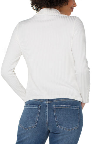 Long Sleeve Mock Neck Knit Top W/ Button Detail