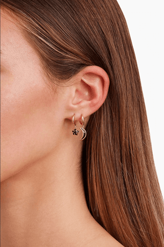 Black Spinel Mini Hoop Gold Earrings