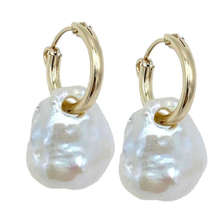 Huggie Hoop Pearl Earring Gold