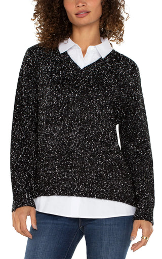 Long Sleeve Twofer Collared Sweater