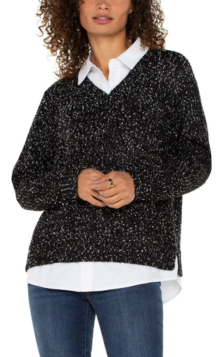 Long Sleeve Twofer Collared Sweater