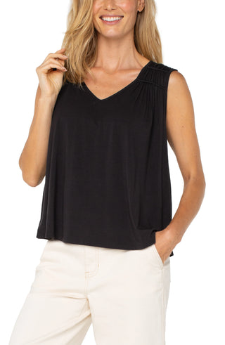 Sleeveless Shirred Detail Knit Top