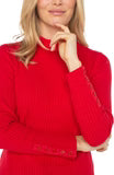 Long Sleeve Mock Neck Knit Top W/ Button Detail