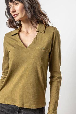 Long Sleeve Collared V-Neck