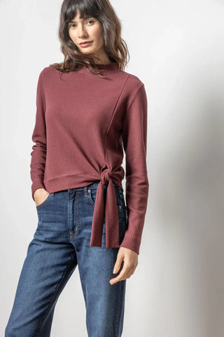 Tie Waist Mock Neck