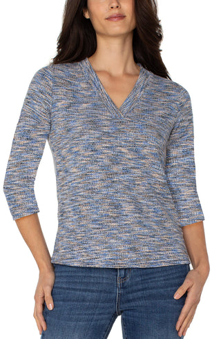 3/4 Sleeve V-neck Knit Tee