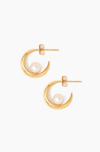 White Pearl Arc Huggie Earrings