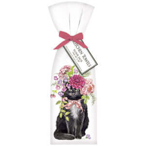 Black Cat Flowers Flour Sack Towel